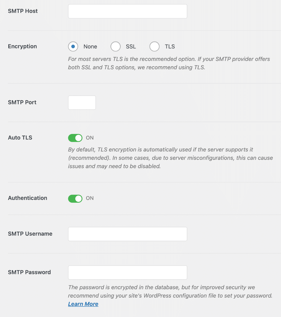 WP Mail SMTP settings