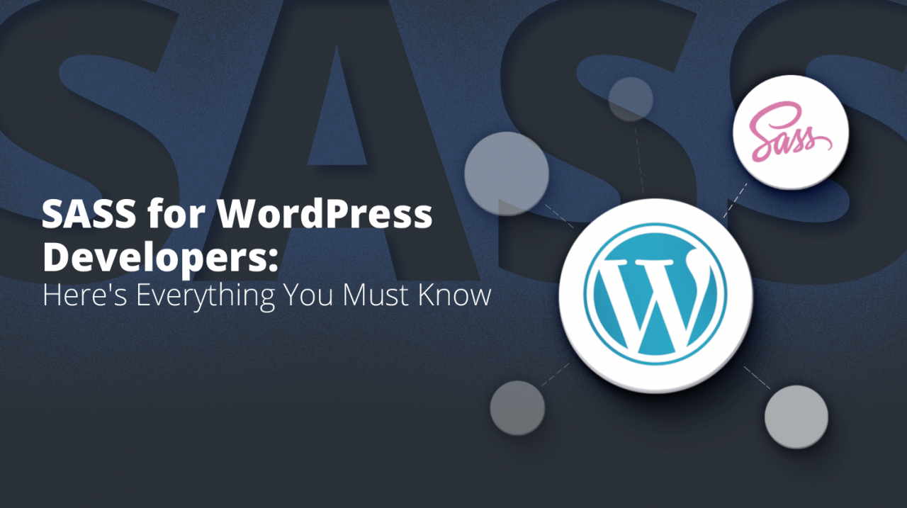 Logo of WordPress and SASS on a black background